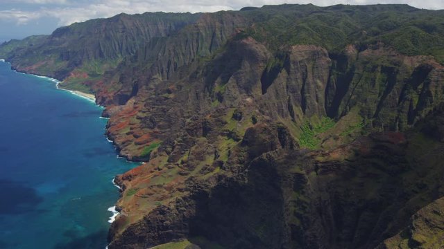 Na Pali Coast Kauai Aerial Showing Cliffs And Ocean