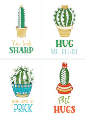 Cactuses and succulents vector card templates.