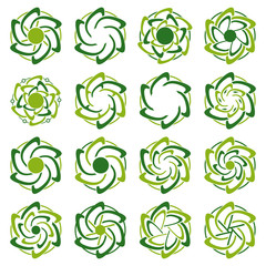Abstract round shapes templates for eco technology logo. Green flower logo.