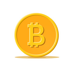 Shiny bitcoin gold coin illustration on white background