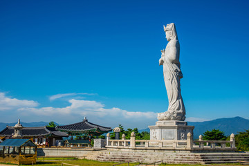 Obraz premium A stone statue of Buddha called Haesugwaneumsang.