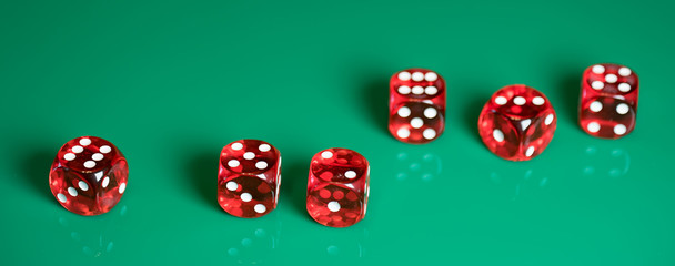 playing poker dice on green background
