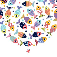 Naklejka premium Cute postcard with decorative fish.