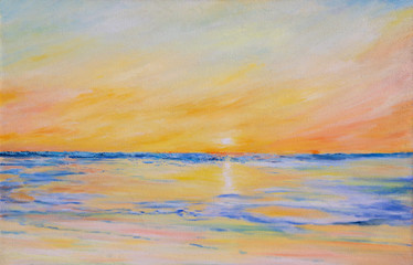 Obraz premium Sea is covered with ice. Sunset on the sea in winter