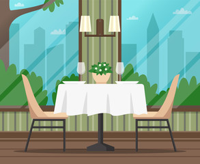 Interior of empty cafe, restaurant. Flat design. Vector illustration.