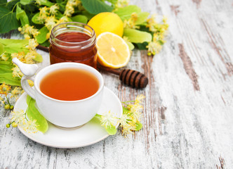 cup of herbal tea with linden flowers