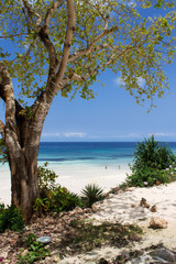 вид с берега на бирюзовые воды океана