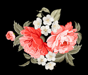 Spring flowers botanical card over white background with flower frame. Vector illustration.