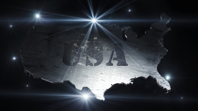 United States Of America Map in Space With Flares and Stars 3D Rendering