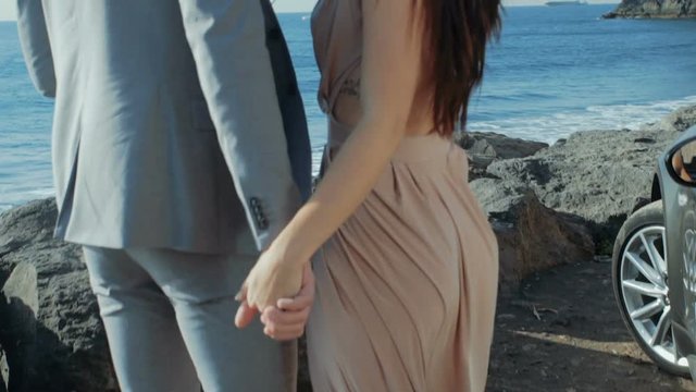 Romantic couple on the vacation journey - slow motion