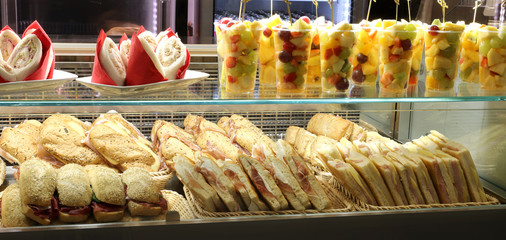 bar with lots of sandwiches for sale