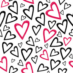 Romantic seamless pattern with hand drawn  hearts.