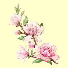 Watercolor magnolia floral vector composition