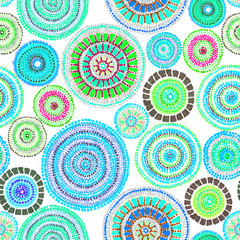 Australian ornament - circle and dots. Seamless background. Hand drawing