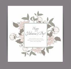 Valentine's Day card with pink flowers on White Background