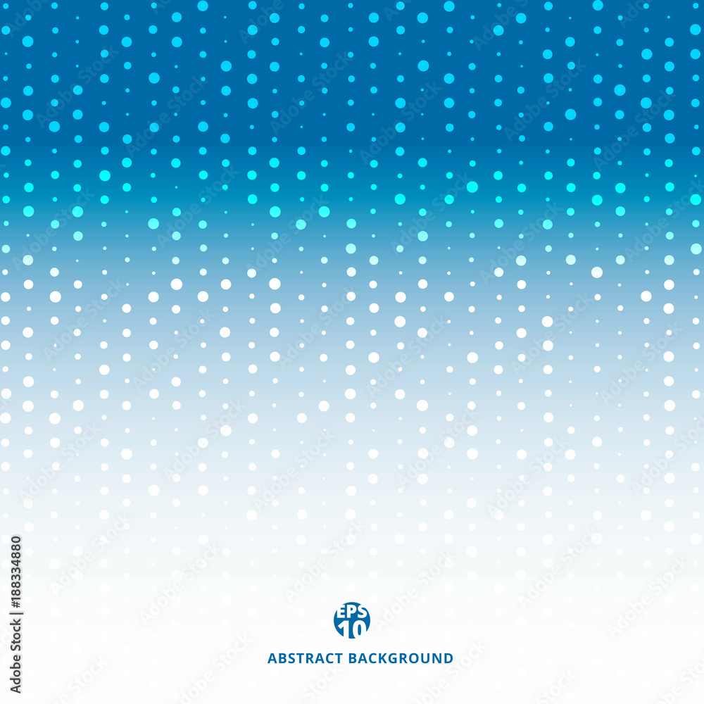 Poster abstract technology white dots pattern random on blue halftone background texture.
