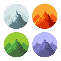 Color Mountain Icons Set on White Background. Vector