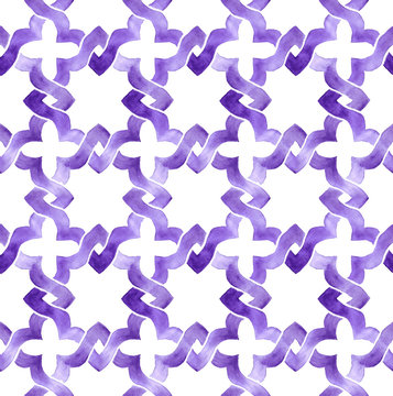 Watercolor violet tile pattern. Seamless purple moroccan texture. Trendy color of the year 2018 - Ultraviolet