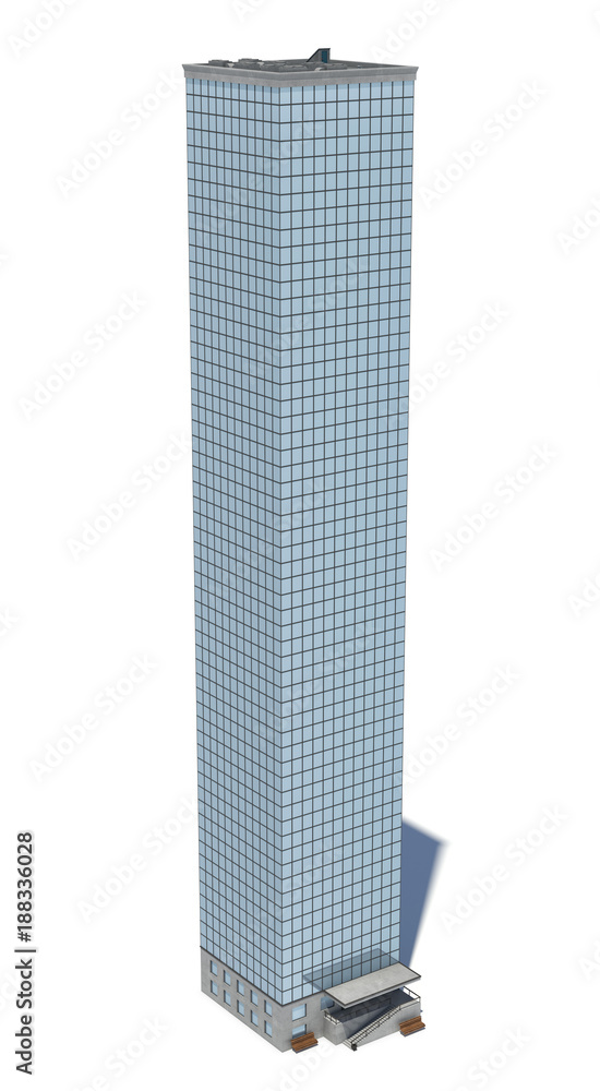 Poster 3d rendering of a white high office building with many large windows.