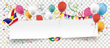Papier Banner mit Narrenkappe, Konfetti und Luftballons Transparent