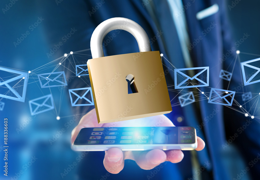 Poster padlock security connection isolated on a color background - 3d rendering