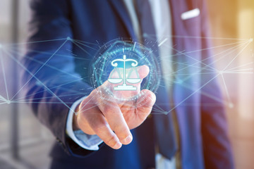 Justice balance icon on a futuristic interface