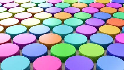 Variously Colored Hockey Pucks in a Tight Even Grid on a Simple Concrete Surface