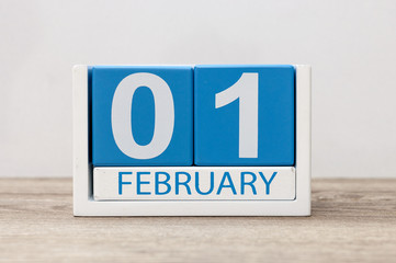 February 1st. Day 1 of month, calendar on white background. Winter time