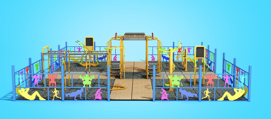 playground for fitness and worckout 3d render on blue