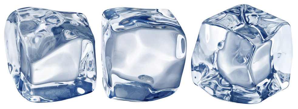 Macro picture of three ice cubes. Clipping path.