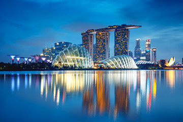 Singapore city skyline at dusk, Singapore - Powered by Adobe