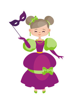 Mardi Gras vector illustration with the image of the girl in a carnival costume.