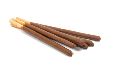 Biscuit sticks in chocolate isolated