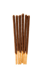 Biscuit sticks in chocolate isolated