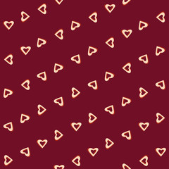 Vector seamless pattern with hearts on a dark red background for Valentine's Day.