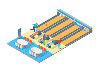 Bowling Alley Isometric View. Vector