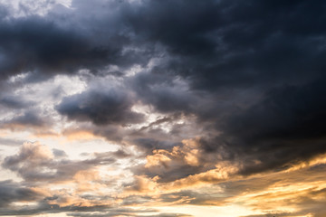 Naklejka na ściany i meble Cumulus clouds on sunset time, cloudscape