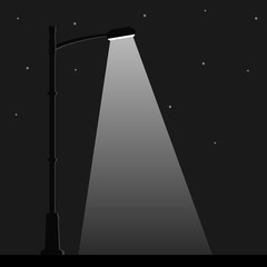 City night street light with light from streetlight lamp. Outdoor Lamp post in flat style. Spotlight Vector illustration