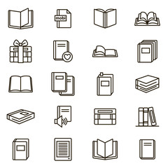 Book Signs Black Thin Line Icon Set. Vector