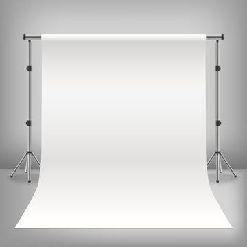 Realistic Detailed 3d Photo Studio White Background. Vector