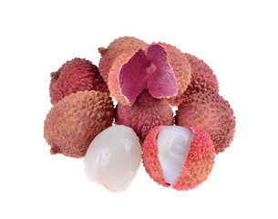 Fresh lychees (Litchi chinensis) isolated on white