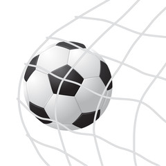 Realistic Detailed 3d Soccer Ball Hitting on Net. Vector