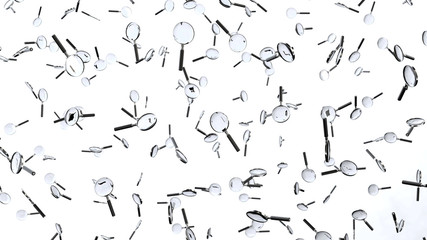 Numerous floating Magnifying Glass' on a Simple Light Background