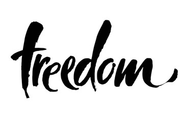 Obraz premium Freedom handwritten inscription. Hand drawn lettering. Modern brush calligraphy. Freedom card. Vector illustration. Handwrittem text for banner, poster and postcard or t-shirt print.