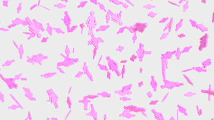 Numerous floating Pink Woman Symbols on a Simple Light Background