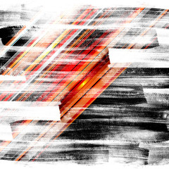 Abstract background with black, white and orange stripes. Horizontal brush strokes texture. Hand drawn modern pattern.