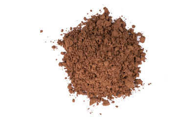 A pile of a brown cocoa  chocolate powder isolated on white background