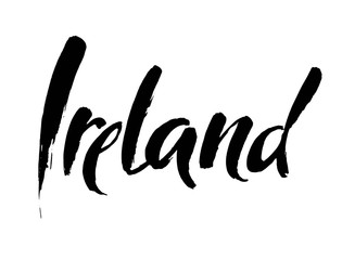 Ireland hand drawn ink brush lettering. Name of country. Modern brush calligraphy. Isolated on white background.