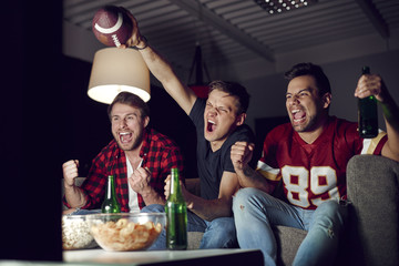 Football fans shouting and gesturing - obrazy, fototapety, plakaty