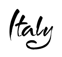 Italy hand lettering. Name of country. Ink illustration. Modern brush calligraphy. Isolated on white background.